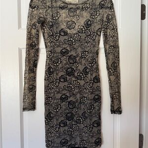Forever 21 Black and Cream Floral Lace Mini Dress Double Lined